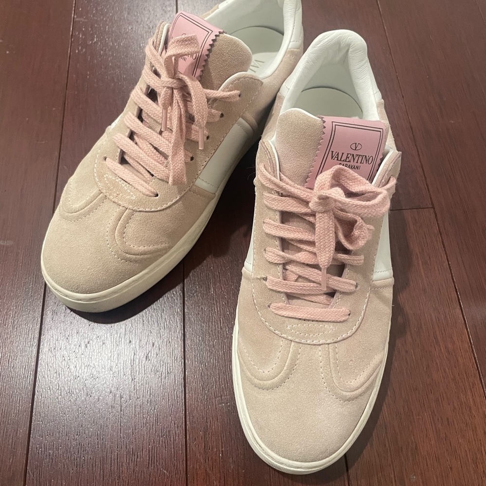 Valentino Garavani women pink suede studs sneakers